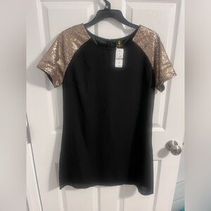 Black Short Dress with Gold Sequin Sleeves